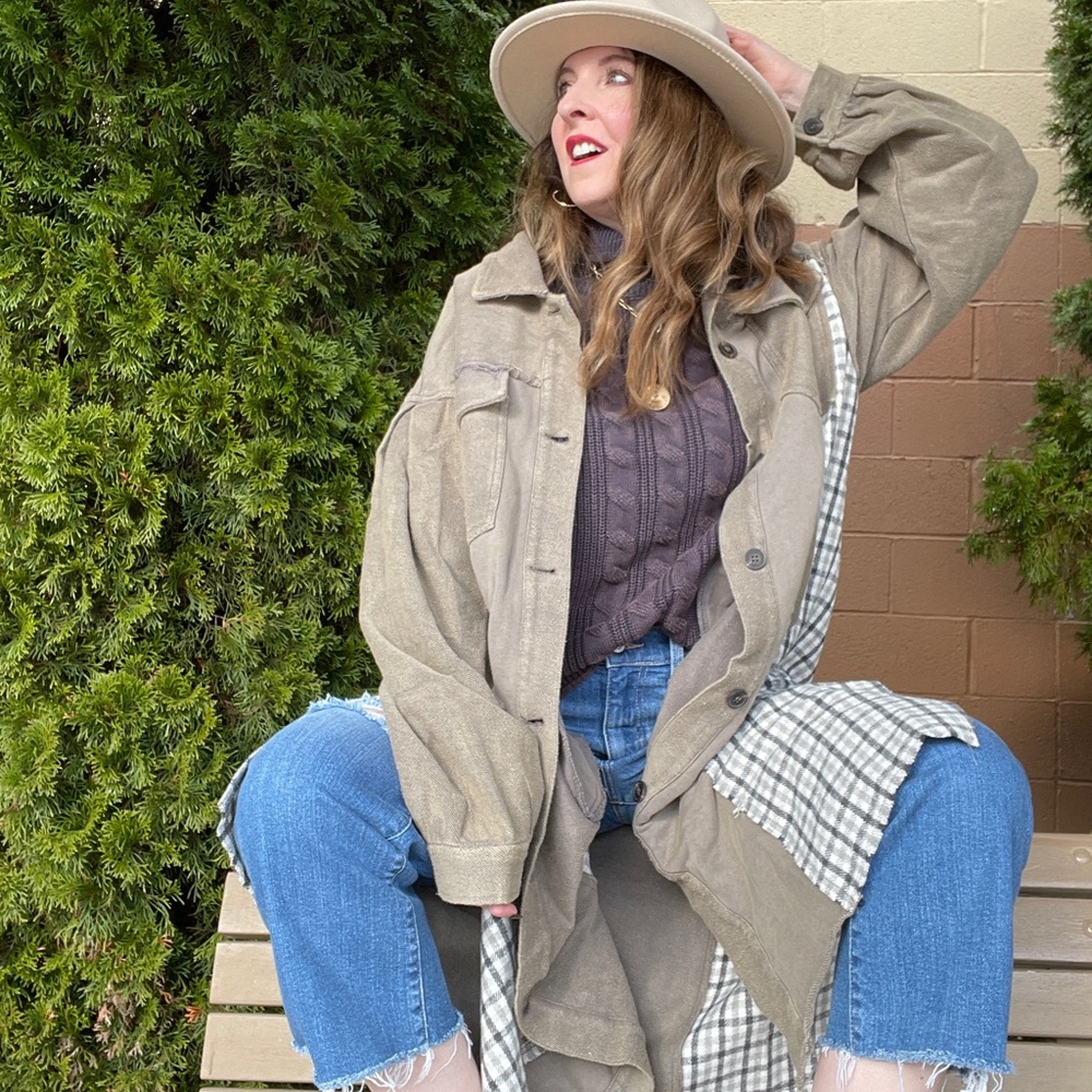POL Plaid Rugby Long Trench Shacket